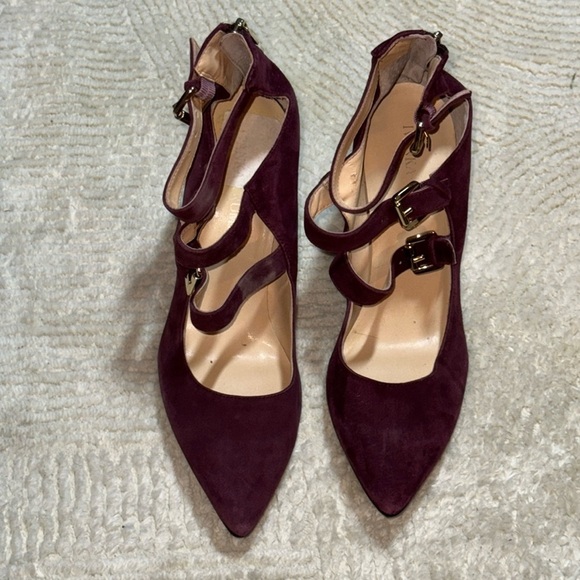 Ivanka Trump Kamon burgundy suede ankle straps pointed pumps back zipper 8M - Picture 3 of 15